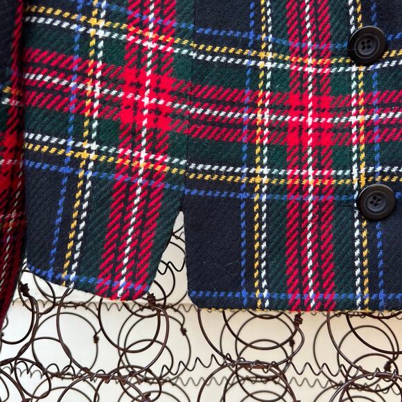 VTG 80s Requirements Red Black Holiday Christmas Plaid Crop Wool Blend Blazer 12 - Picture 2 of 9